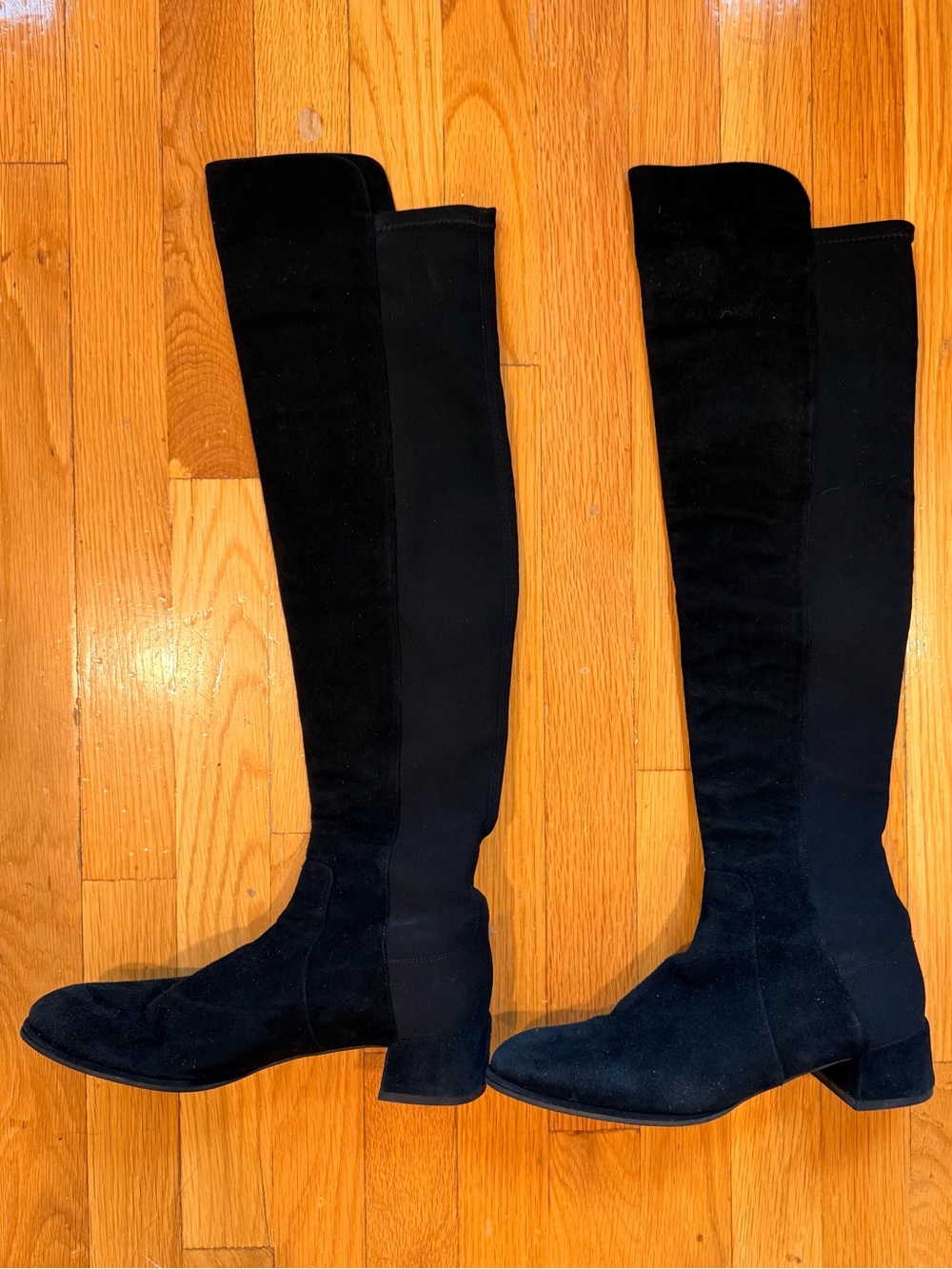 Stuart Weitzman Black Suede & Leather Block Heel Boots Size 8